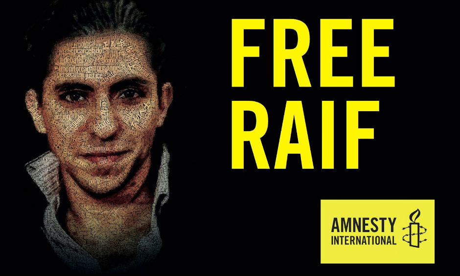 Campaña de Amnistía Internacional en favor del activista liberal saudí Raíf Badawi.