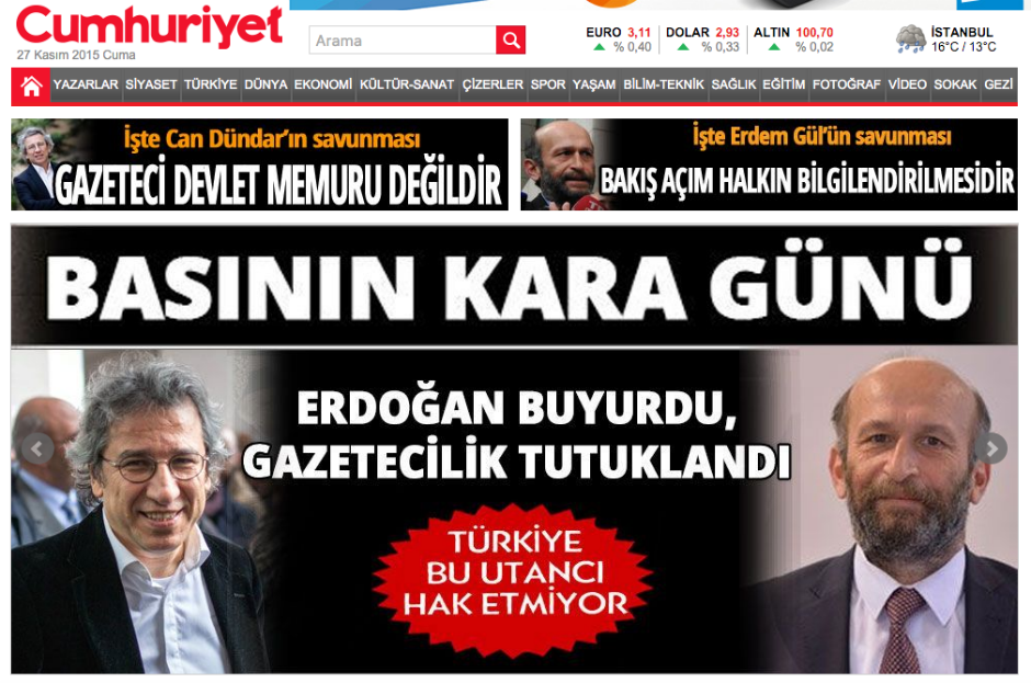 Turquía. Portada del diario 'Cumhuriyet'.