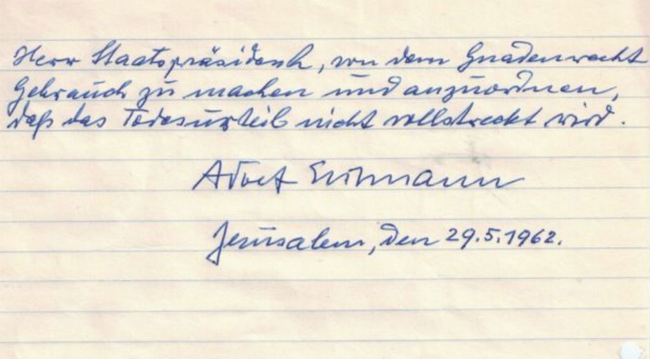 Petición de indulto Adolf Eichmann.