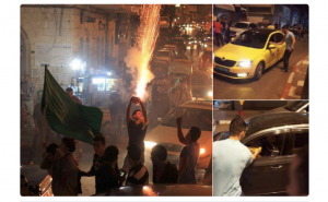 Palestinos celebrando la matanza terrorista de Sarona Market (Tel Aviv), 8 JUN 16.