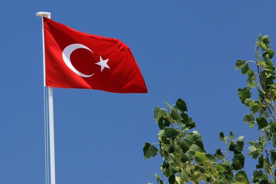 La bandera ondea sobre un árbol en Turquía