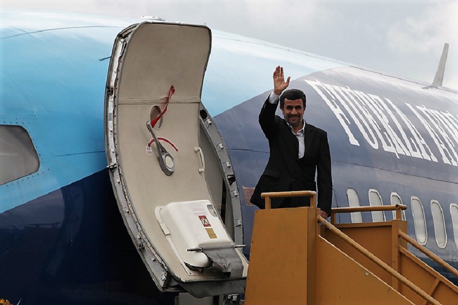 El entonces presidende de Irán (Mahmud Ahmadineyad) en 2014, de visita oficial, vía Cancillería de Ecuador.